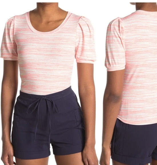 Good Luck Gem Tops - Nordstrom Good Luck Gem Puff sleeve pink rib top NWT